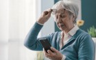 Alte Dame kann ihr Smartphone nicht richtig sehen